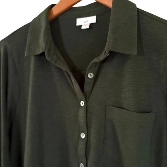 J.Jill-Gorgeous olive blouse. Super soft, roll tab sleeve. Size medium. Like new - Picture 5 of 11